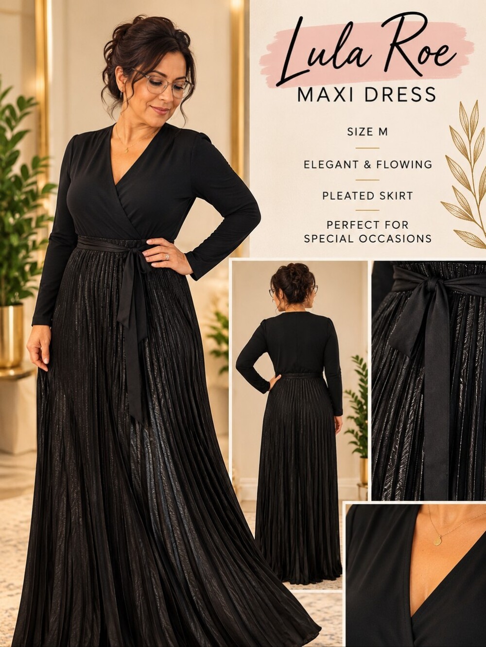 LuLaRoe Black Maxi Dress with Pleated Shimmer Skirt